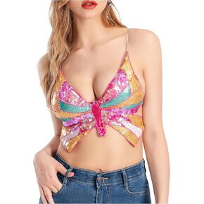 Butterfly Tops for Women Rave Tops, Sequin Halter Top, Sparkly Butterfly Crop Top, Dance Outfit, Halloween Costume