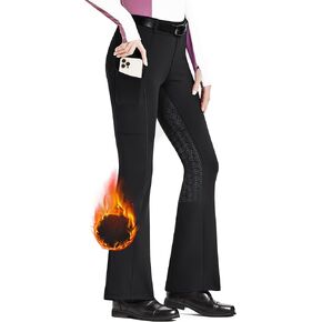 FitsT4 Sports Women's Fleece Lined Bootcut Horse Riding Pants Winter Full Seat Riding Tights with Pockets Equestrian Breeches