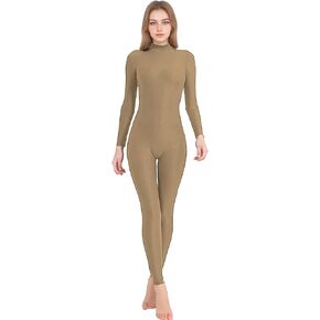 Women Unitard Dance Bodysuit High Neck Turtleneck Jumpsuit Dancer Leotard Full Body Suits Long Sleeves One Piece