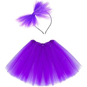 3 Layered Purple Tutu Skirt for Girls with Headband Ballet Dance Skirt for Party Festival Costume