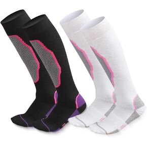 Ski Socks Women, Thermal Snowboarding Sock, 2 Pairs Winter Thick Over The Calf Skiing Socks