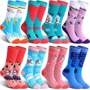 8 Pairs Merino Wool Ski Socks for Kids Girls Boys Thermal Winter Warm Boot Socks Thick Cushion Snowboarding Socks for Skiing Ice Skating Snow, 7-12 Years