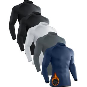 5 Pack Men's Thermal Turtle Mock Neck Shirts Long Sleeve Compression Fleece Lined Shirts Undershirt Base Layer Tops