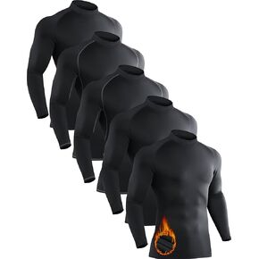 5 Pack Men's Thermal Turtle Mock Neck Shirts Long Sleeve Compression Fleece Lined Shirts Undershirt Base Layer Tops