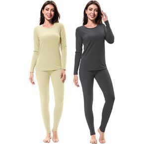 URATOT 2 Sets Women’s Thermal Underwear Set Fleece Lined Thermal Underwear Soft Long Top Bottom Set for Women Cold Winter
