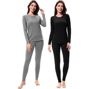 URATOT 2 Sets Women’s Thermal Underwear Set Fleece Lined Thermal Underwear Soft Long Top Bottom Set for Women Cold Winter