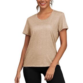 Women's Short Sleeve Workout Shirts UPF50+ Crew Neck Loose Fit T Shirts Yoga Running Athletic Tee Tops
