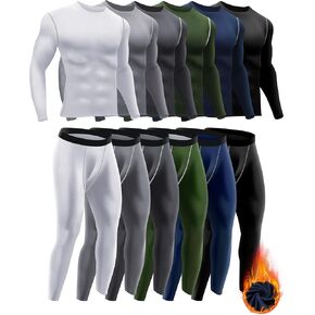 Hicarer 6 Pack Thermal Underwear for Men Fleece Lined Hunting Gear Set Base Layer Bottom Top for Cold Winter Weather Sport