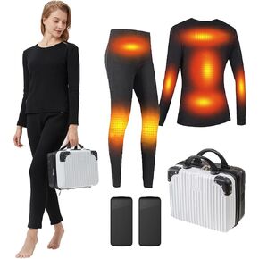 Women's Thermal Underwear Set, USB Electric Thermal Heated Long Johns Set with Power Bank for Outdoor Sports Skiing