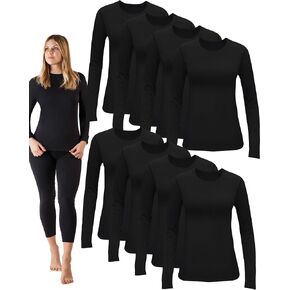 Jecery 8 Pcs Thermal Shirt for Women Long Sleeve Shirt for Women Thermal Underwear Long Sleeve Top Crew Neck Shirt