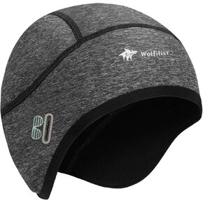 Skull Cap Helmet Liner for Men Women Hard Hat Liner Winter Cycling Cap Under Helmet Thermal Fleece Beanie Black