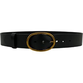 Classic Full Grain Leather, Antique Gold Brass Oval Buckle, Vintage Leather Casual Leather Boho Soft Leather Belt