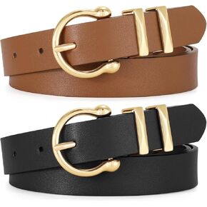 2 Pack Women Leather Belt for Jeans Pants Fashion Ladies PU Leather Dress belt
