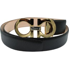 حزام سلفاتوري فيراغامو غانشيني قابل للتعديل من الجلد الأسود المرصوف بالحصى الذهبي المصقول in Kuwait