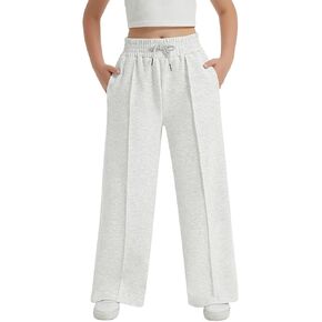 EXARUS Girls Sweatpants Front Seam Drawstring High Waist Wide Leg Sweat Pants Baggy Causal Kids High Waisted Pants 6-14Y