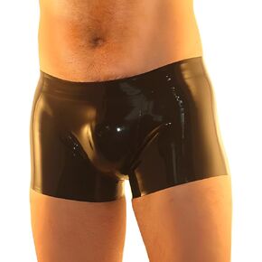 Latex Rubber Shorts Lower Waist Men Underwear Boxers, Black Latex Lingerie Male Panties Rubber Clothing