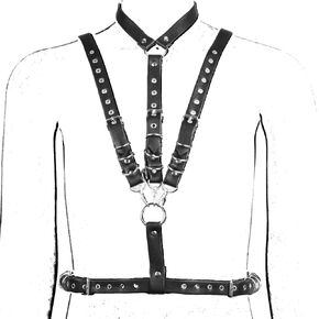 Men's Faux Leather Body Chest Harness Belt Black Punk Adjustable Leather Belt with Buckles Rave Sexy Punk Chest Belt
