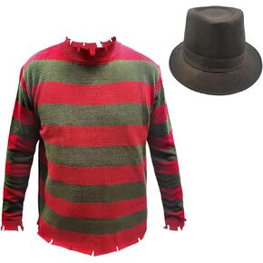 Adult Halloween Men's Knitted Striped Sweater Horror Killer Movie Devil Costume with Hat