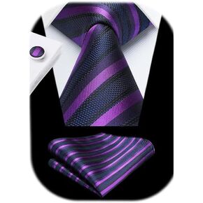 ربطات عنق HISDERN للرجال ربطة عنق منقوشة مخططة كلاسيكية مجموعة أزرار أكمام مربعة لحفلات الزفاف الرسمية in Kuwait