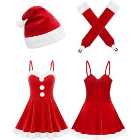 Avidlove Women's Christmas Dress Santa Clause Costume Outfit Flared A Line Casual Swing Dress With Xmas Gloves and Hat