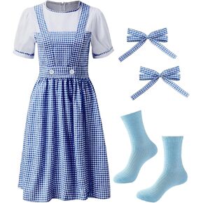 IMISHM Women's Long Blue Gingham Dress Halloween Women's Character Costumes Outfits Accessories