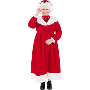 Christmas Mrs Claus Costume Women Adult 5PCS Deluxe Velvet Santa Claus Dress Plus Size Suit Cosplay Party Outfit Xmas