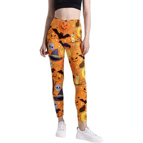 Halloween Leggings for Women 2024 Pumpkin Ghost Skull Printed High Waist Womens Leggings Stretchy Yoga Pants in Kuwait