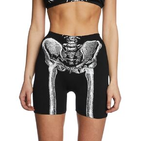 Dolls Kill Freaky Frakture Skeleton Shorts by Trickz N' Treatz - High Waist Biker Shorts with Skeleton Graphics