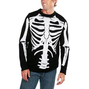 Tipsy Elves Skeleton Crew Sweater Black White Halloween Pullover for Men