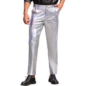 COOFANDY Mens Metallic Shiny Pants Halloween Pants 70s 80s 90s Disco Party Dance Night Club Pant Straight Leg Trousers