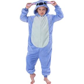 Kids Blue Stitch One-Piece Onesie Halloween Cosplay Costume Plush Pajams for Girls and Boys