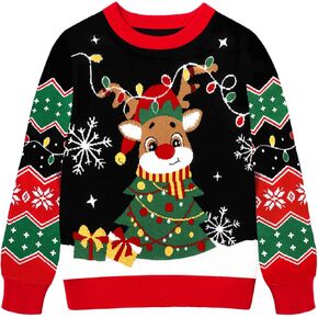 Kids Ugly Sweater Boys Girls Christmas Sweater Santa Long Sleeve Knit Xmas Pullover Jumper for 5-12 Years