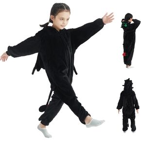 JCJ Halloween Black Dragon Shark Onesie Pajamas Costumes for Kids Unisex Blanket Sleeper Pajama Set Hooded
