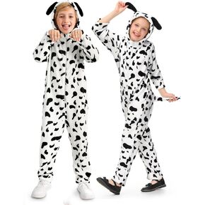BesserBay Halloween Kids Dalmatian Cute Spotted Dog Hooded Outfit with Tail 1-12 Years