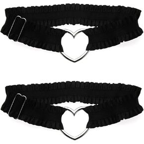 2Pcs Adjustable Heart Lace Thigh Garter for Wedding Bride, Elastic Leg Garters Belt for Women Parties