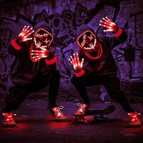 4 Set Halloween LED Mask Light Up Gloves Glow Shoelaces 20 Glow Sticks 20 Connector Scary Halloween Costume Party Adult Kid in Saudi Arabia
