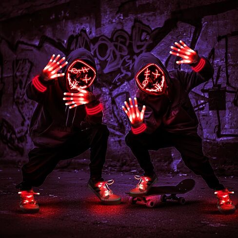4 Set Halloween LED Mask Light Up Gloves Glow Shoelaces 20 Glow Sticks 20 Connector Scary Halloween Costume Party Adult Kid in Saudi Arabia