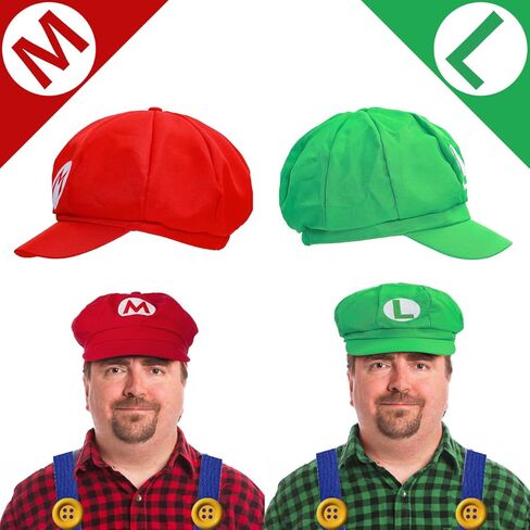 Humairc Super Bros Hats Accessories Set Mary Luigy Caps, Mustaches, Suspenders, Gloves Buttons Halloween Cosplay Costume in Saudi Arabia
