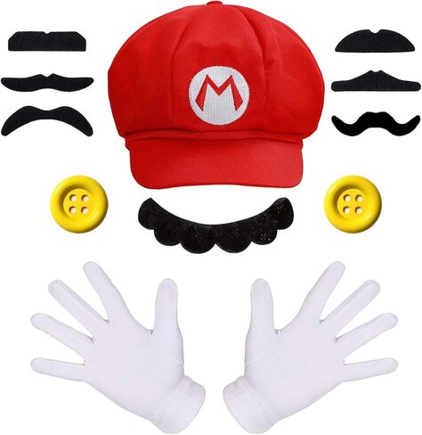 Humairc Super Bros Hats Accessories Set Mary Luigy Caps, Mustaches, Suspenders, Gloves Buttons Halloween Cosplay Costume in Saudi Arabia