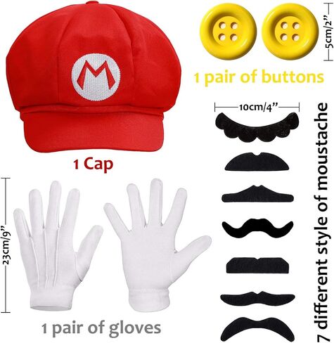 Humairc Super Bros Hats Accessories Set Mary Luigy Caps, Mustaches, Suspenders, Gloves Buttons Halloween Cosplay Costume in Saudi Arabia