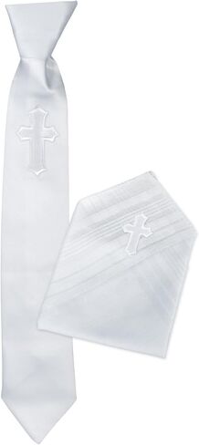 First Communion Boy's White Tie and Hanky Set with Cross in Saudi Arabia