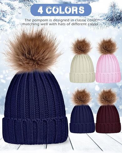 8 Pcs Womens Winter Knitted Beanie Hat Glove Set Warm Knit Skull Cap Beanie Soft Ski Cuff Cap Knit Touchscreen Gloves Thermal Texting Gloves with Faux Fur Pom in Kuwait