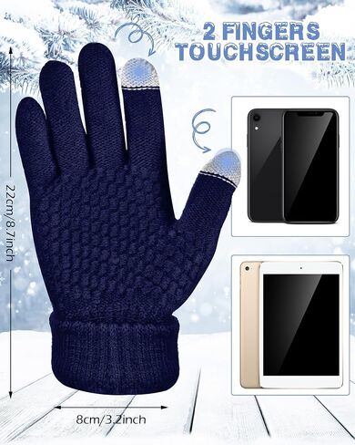 8 Pcs Womens Winter Knitted Beanie Hat Glove Set Warm Knit Skull Cap Beanie Soft Ski Cuff Cap Knit Touchscreen Gloves Thermal Texting Gloves with Faux Fur Pom in Kuwait