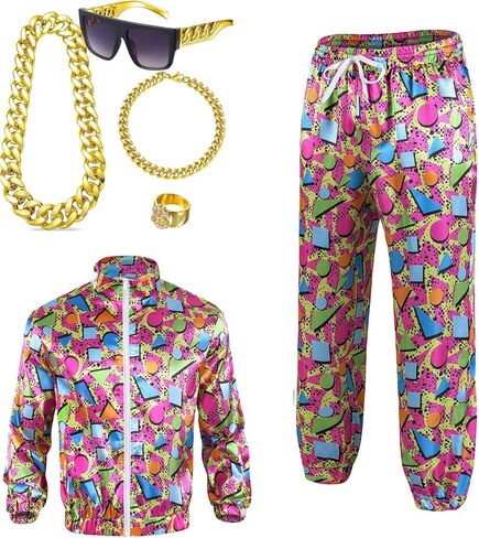 6PCS Men's 80s Tracksuit Vintage Hip Hop Windbreaker 80s Disco Tracksuit 90s Shell Suit outfits for Party in Saudi Arabia