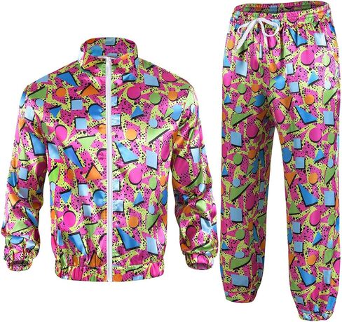 6PCS Men's 80s Tracksuit Vintage Hip Hop Windbreaker 80s Disco Tracksuit 90s Shell Suit outfits for Party in Saudi Arabia