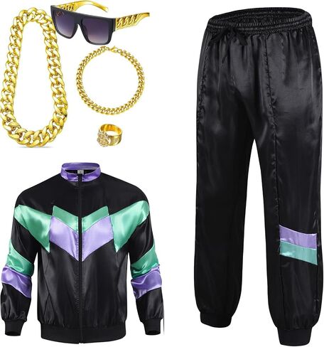6PCS Men's 80s Tracksuit Vintage Hip Hop Windbreaker 80s Disco Tracksuit 90s Shell Suit outfits for Party in Saudi Arabia