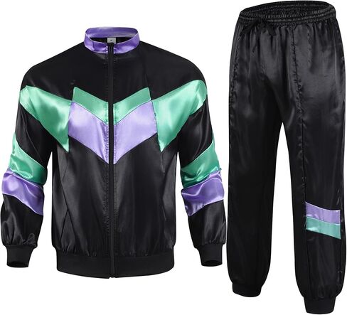 6PCS Men's 80s Tracksuit Vintage Hip Hop Windbreaker 80s Disco Tracksuit 90s Shell Suit outfits for Party in Saudi Arabia