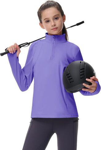 MoFiz Girls Fleece Long Sleeve Shirts Horse Riding Equestrian Thermal Shirt Fall Jacket Kids Half Zip Pullover Sweatshirts in Kuwait