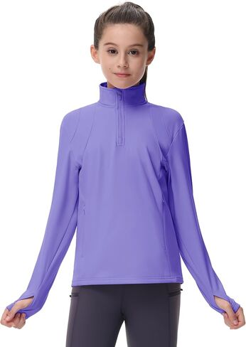 MoFiz Girls Fleece Long Sleeve Shirts Horse Riding Equestrian Thermal Shirt Fall Jacket Kids Half Zip Pullover Sweatshirts in Kuwait