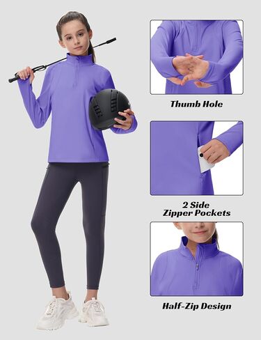 MoFiz Girls Fleece Long Sleeve Shirts Horse Riding Equestrian Thermal Shirt Fall Jacket Kids Half Zip Pullover Sweatshirts in Kuwait
